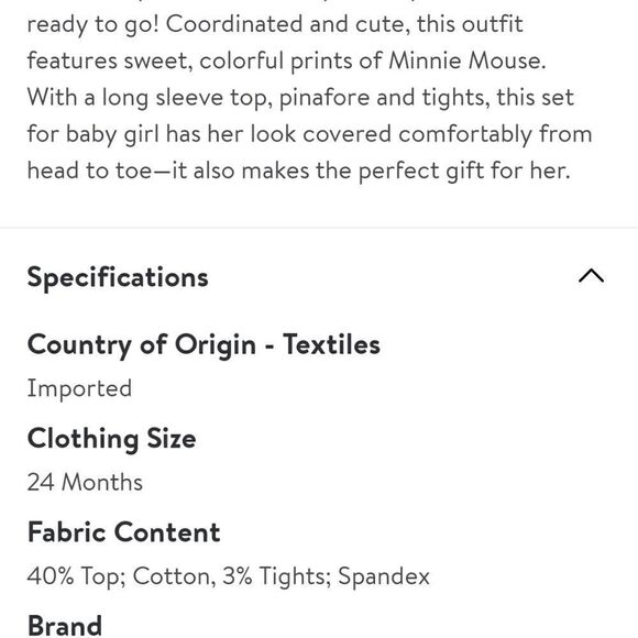 Disney Minnie Mouse Baby Girl Top, Pinafore and Tights Outfit Set, 3-Piece - Picture 5 of 5